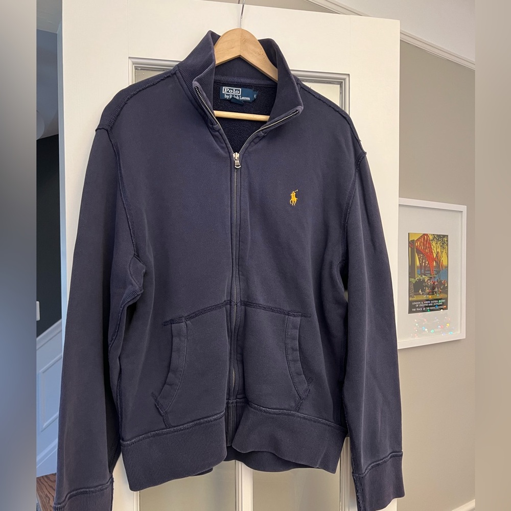 Polo Ralph Lauren Full Zip Mock Neck Sweatshirt, Size L, Navy Blue